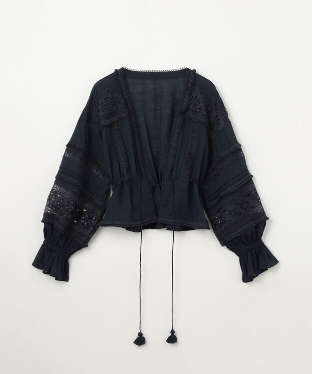 GRACE CONTINENTAL レースパッチブラウス ネイビー