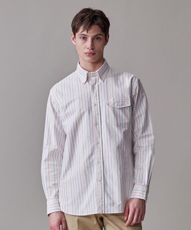 J.PRESS MEN コットンオックス マルチストライプ シャツ / ボタンダウン ホワイト系1