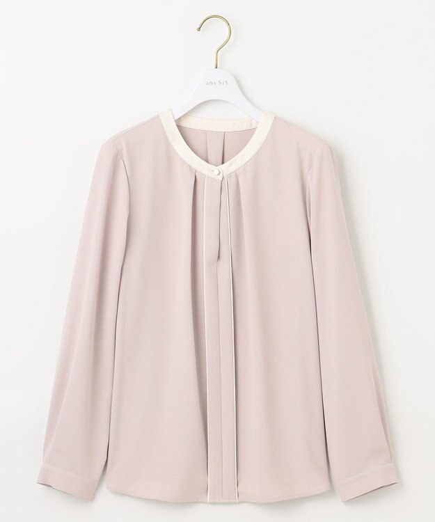 ANY SIS S 【洗える】フロントタック ブラウス ローズグレー×アイボリー