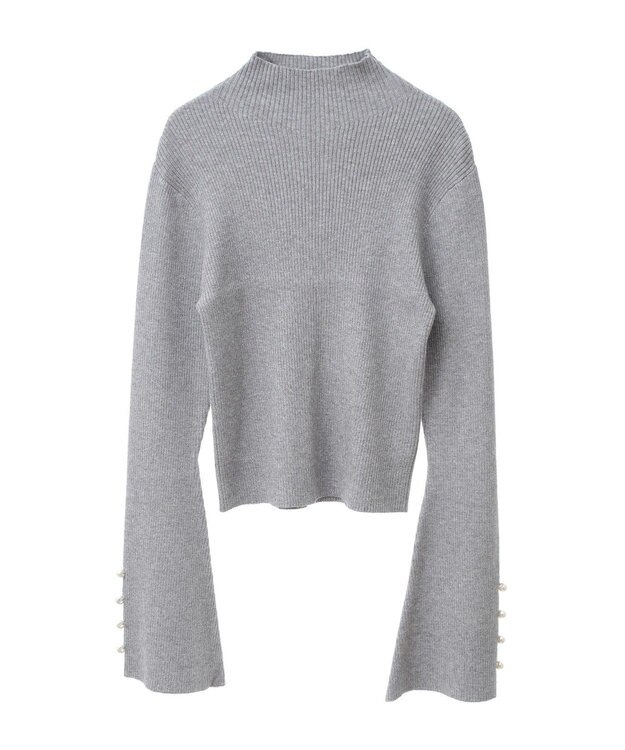 Green Parks ・ｓｗｉｎｇ　ｂｙ　袖パールボタンハイネックニット Gray Mixture