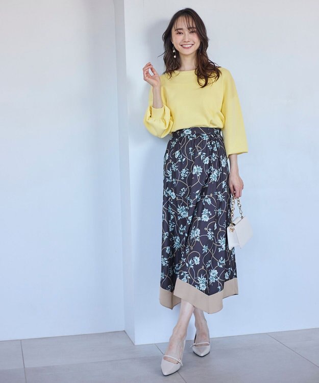 ANY SIS 【洗える】スカーフデザインプリント スカート ネイビーベース