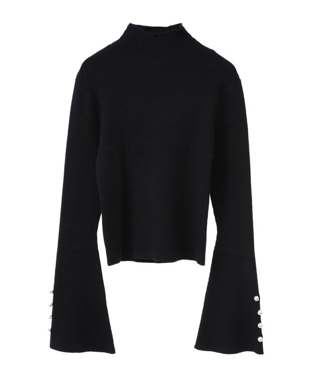 Green Parks ・ｓｗｉｎｇ　ｂｙ　袖パールボタンハイネックニット Black