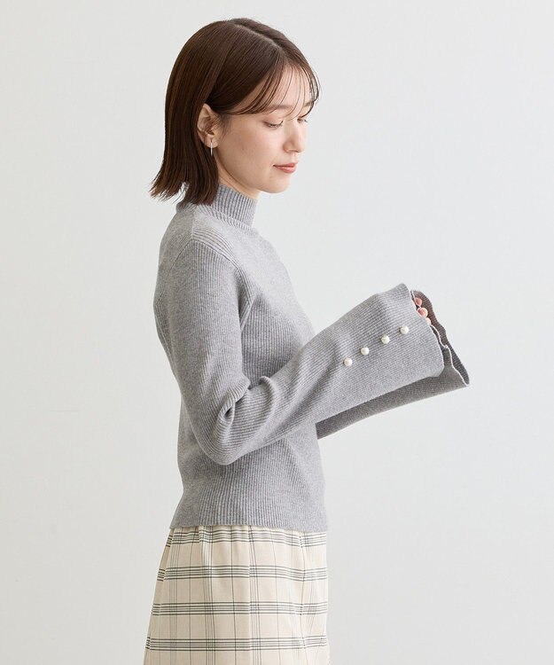 Green Parks ・ｓｗｉｎｇ　ｂｙ　袖パールボタンハイネックニット Gray Mixture