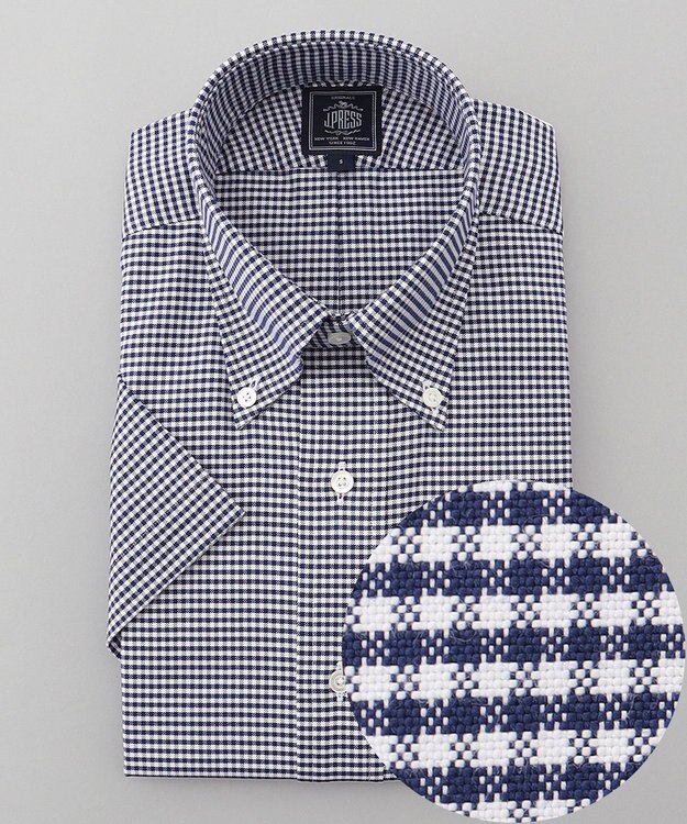 J.PRESS MEN 【PREMIUM PLEATS / 形態安定】ギンガムチェック 半袖シャツ / B.D. ネイビー系3