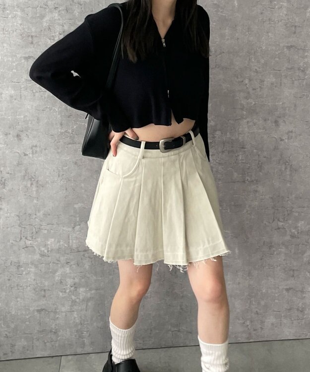 WEGO ベルトツキプリーツスカパン ホワイトアイボリー