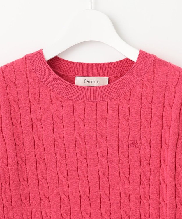 Feroux 【洗える】カラーケーブル ニット ピンク系