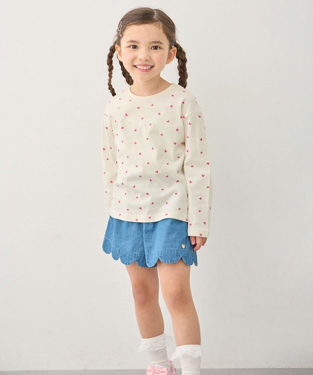 ANY KIDS 【一部店舗/WEB限定】【綿100%】プリント 長袖Tシャツ エクリュ×ハート