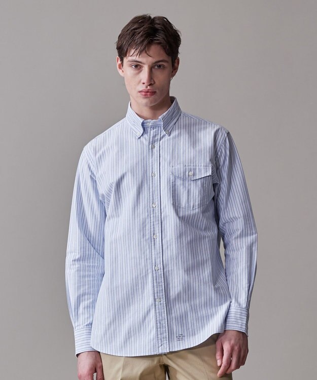 J.PRESS MEN コットンオックス マルチストライプ シャツ / ボタンダウン ブルー系1