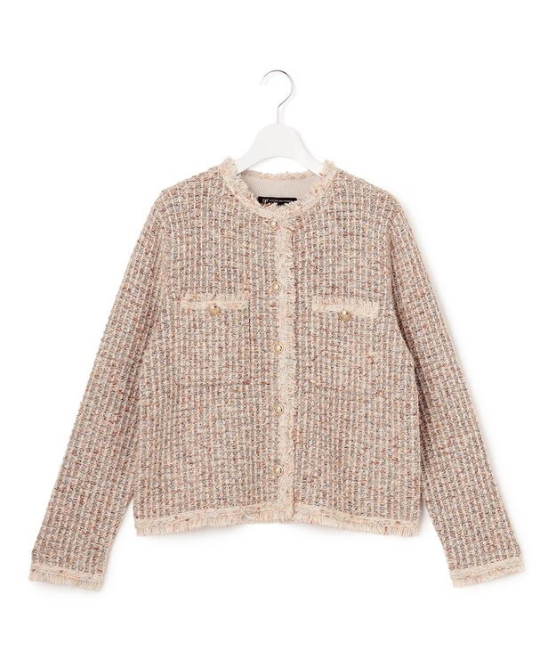 23区 L ツイーディー ニット ジャケット ベージュミックス