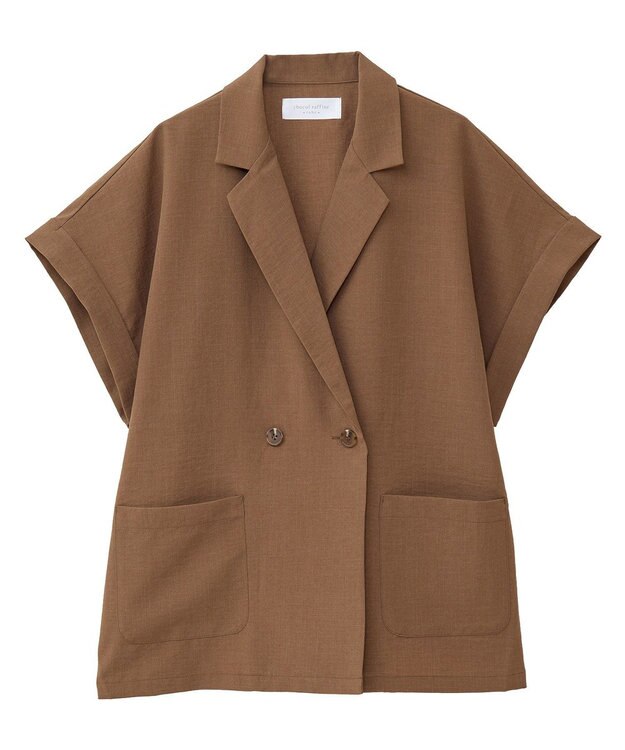 Green Parks 麻調合繊フレンチスリーブジャケット Brown