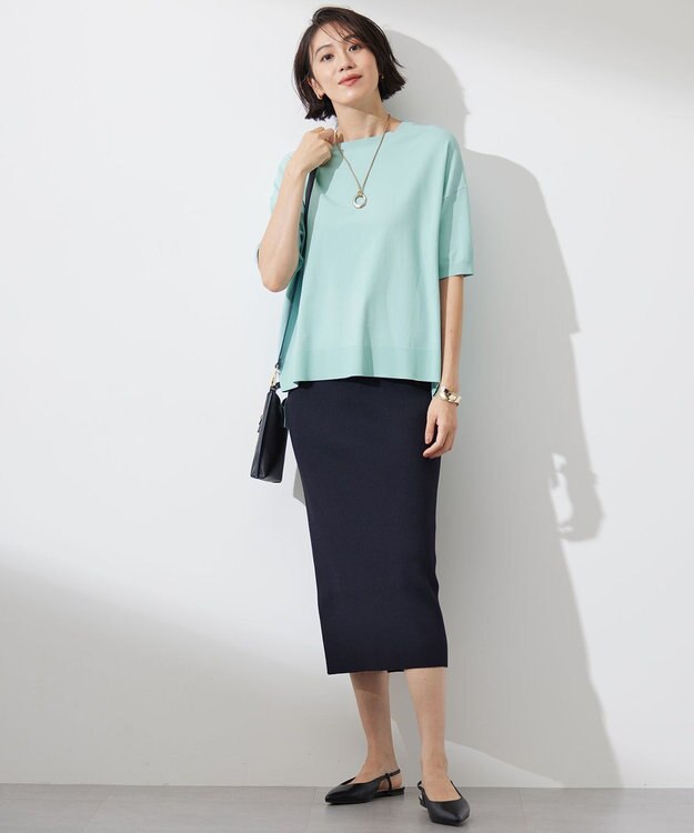 自由区 S 【洗える】リブストレッチタイト スカート ネイビー