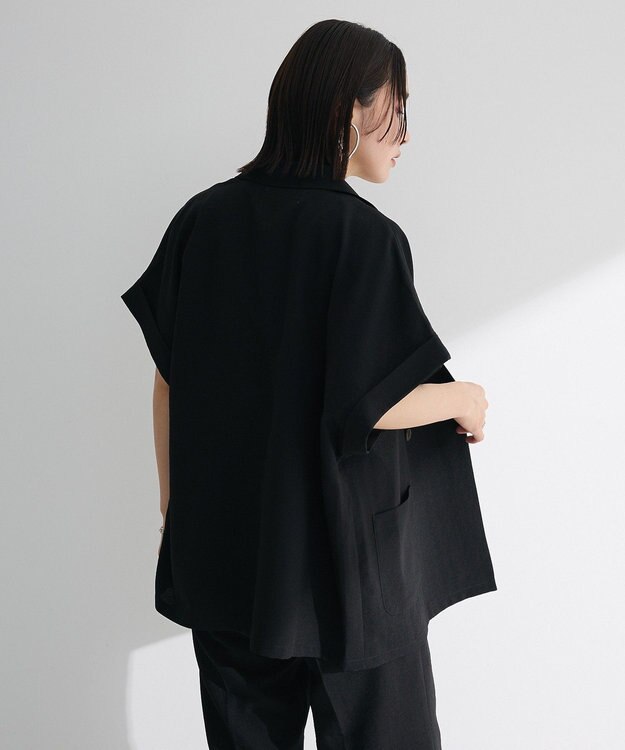 Green Parks 麻調合繊フレンチスリーブジャケット Black
