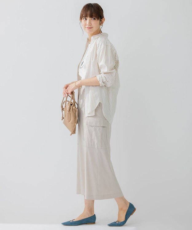 23区 L 【洗える】CANCLINI ベーシック シャツ アイボリー×ブラックストライプ