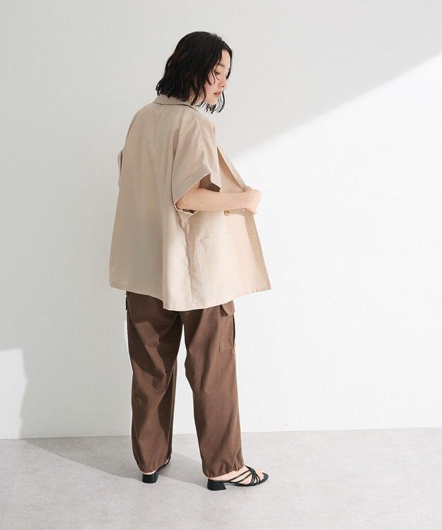 Green Parks 麻調合繊フレンチスリーブジャケット Light Beige