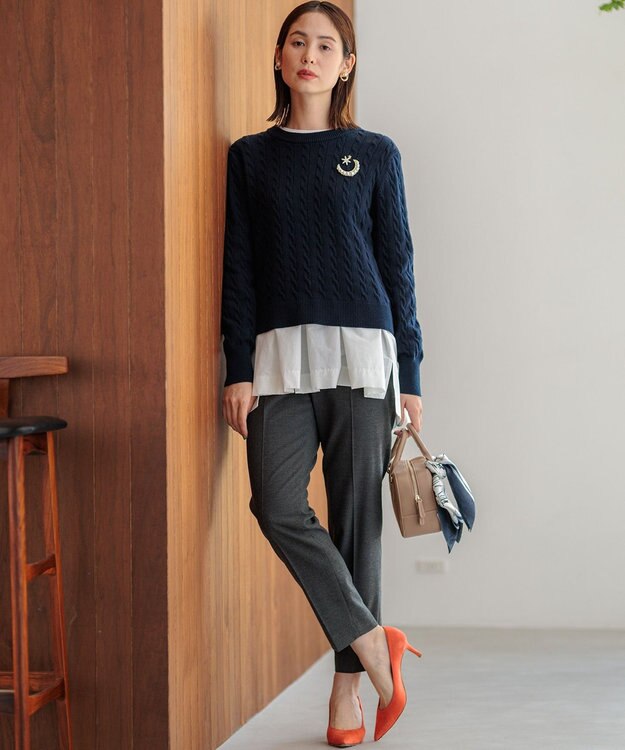 組曲 【前後着用可】コットンカシミヤ混2WAYケーブル ニット ネイビー系