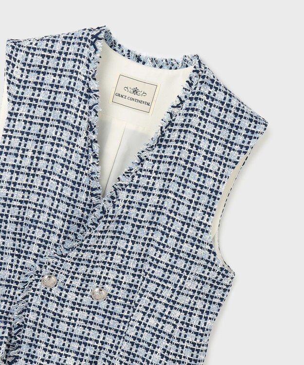 GRACE CONTINENTAL ルーズツイードジレジャケット ブルー