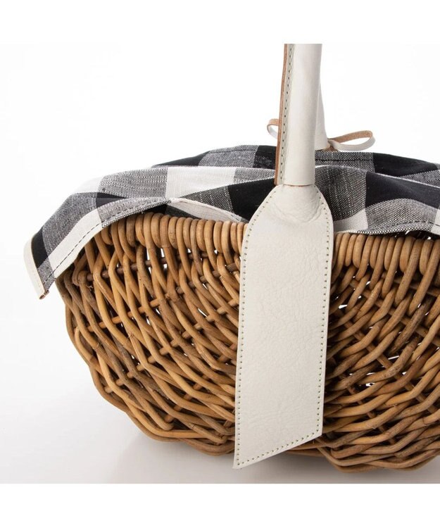 UNBILLION perche アラログ×姫路レザーフラップ付きカゴバッグ アイボリーチェック