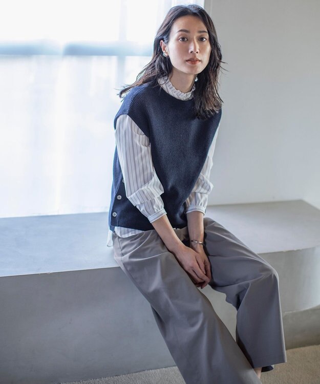 J.PRESS LADIES 【洗える】LINEN COTTON ニット ベスト ネイビー系