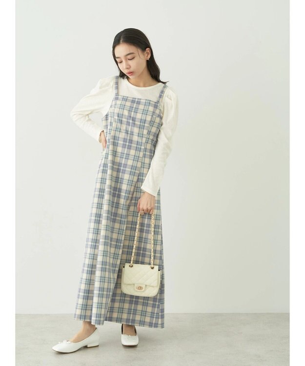 earth music&ecology ＣＨＥＣＫハイウエストフレアジャンスカ Check Blue