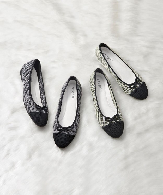 steppi 【WEB・一部店舗限定/洗える】ツイード柄 ラウンド バレエ パンプス ツイード柄(グレー)