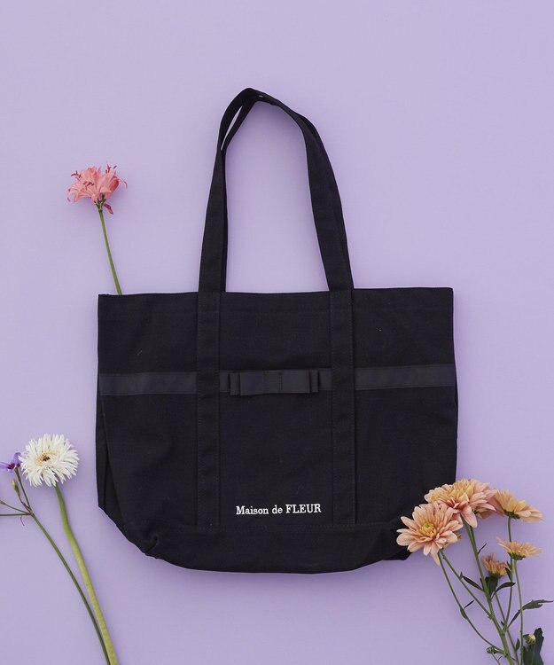 Maison de FLEUR マルチポケット帆布トートMバッグ Black