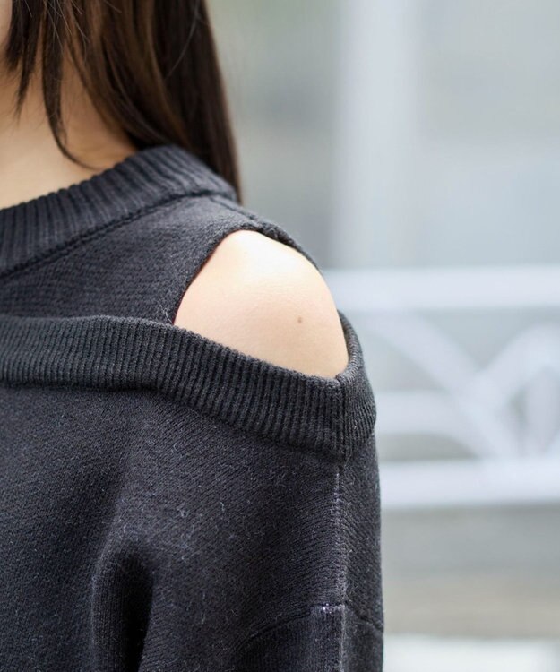 WEGO オープンショルダーナンバリングニット ブラック