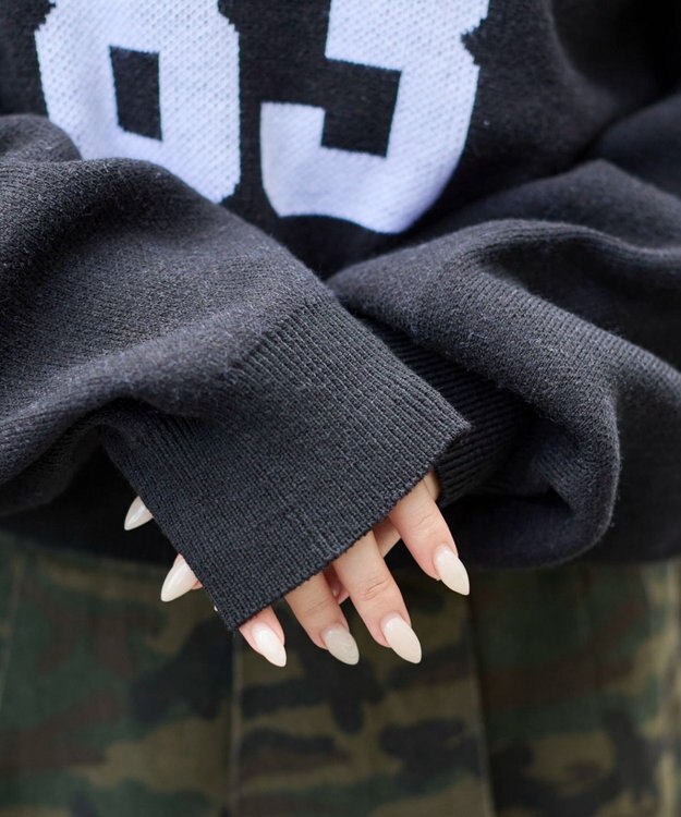 WEGO オープンショルダーナンバリングニット ブラック