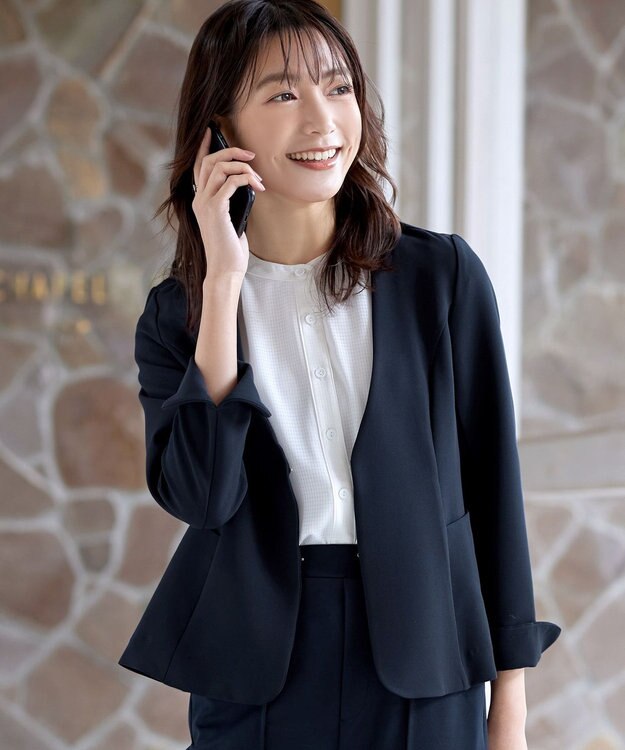 Tiaclasse L 【ストレッチジョーゼット】フレアジャケット ネイビー