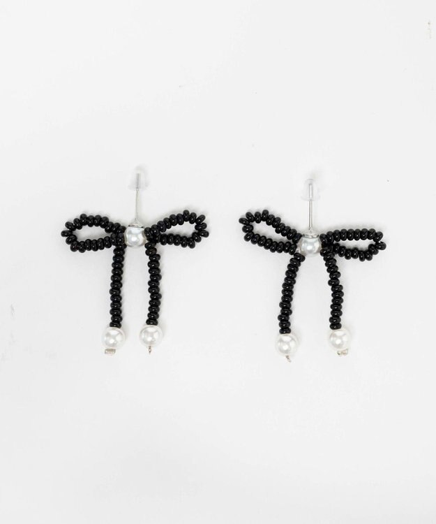 WEGO Lビーズリボンピアス ブラック