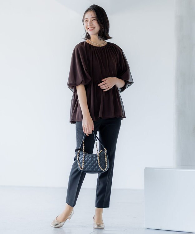 組曲 チュールティアード ブラウス ダークブラウン系