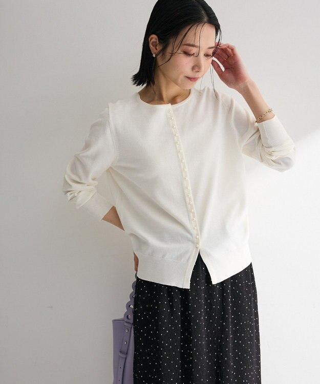 Green Parks パール調ボタン付き２ＷＡＹニットプルオーバー Off White