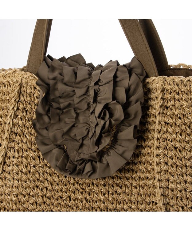 UNBILLION カシュカシュ cachecache / フリルフラップスクエアトート カゴバッグ ブラウン