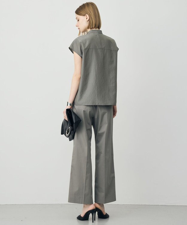 ICB セシェシルキーローン フレンチスリーブボウタイブラウス スティールカーキ