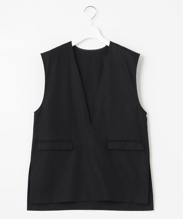 UNFILO 【洗える】リネンミックスツイル ベスト ブラック