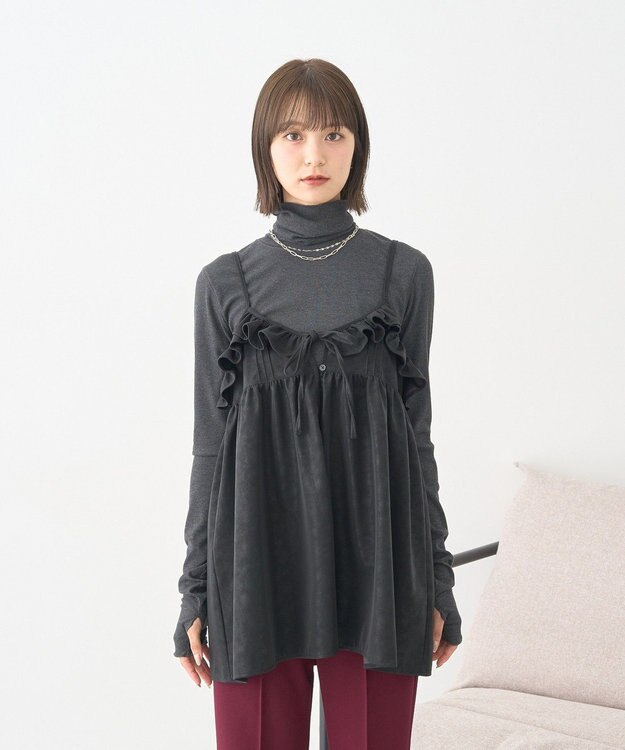 earth music&ecology フェイクレザーキャミチュニック Black