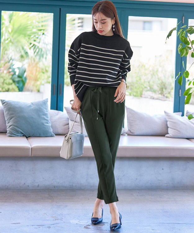 Tiaclasse 【洗える】裏ベロアジョーゼットジョグパンツ カーキ