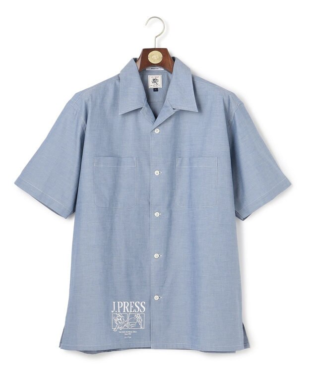 J.PRESS MEN 【AaronChang】【UNISEX】コットンダンガリー オープンカラーシャツ / Baggy-Fit ブルー系