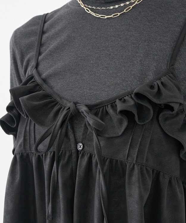 earth music&ecology フェイクレザーキャミチュニック Black