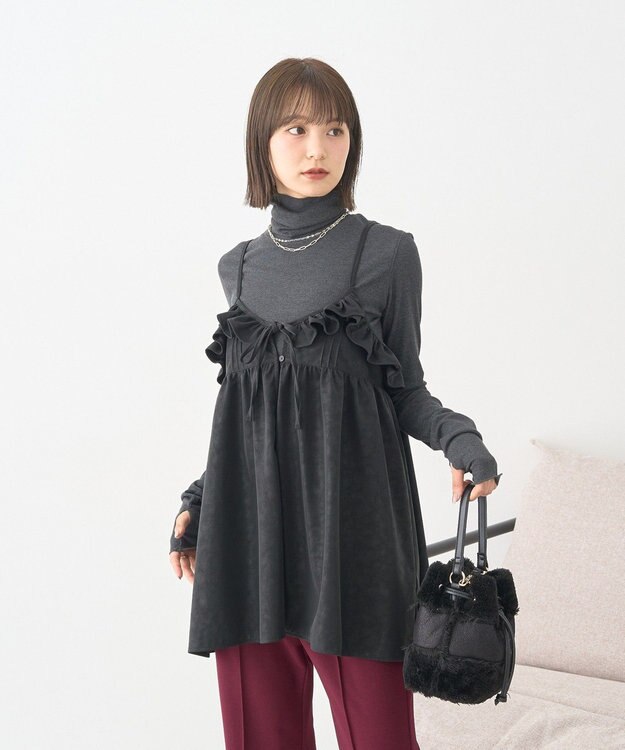 earth music&ecology フェイクレザーキャミチュニック Black