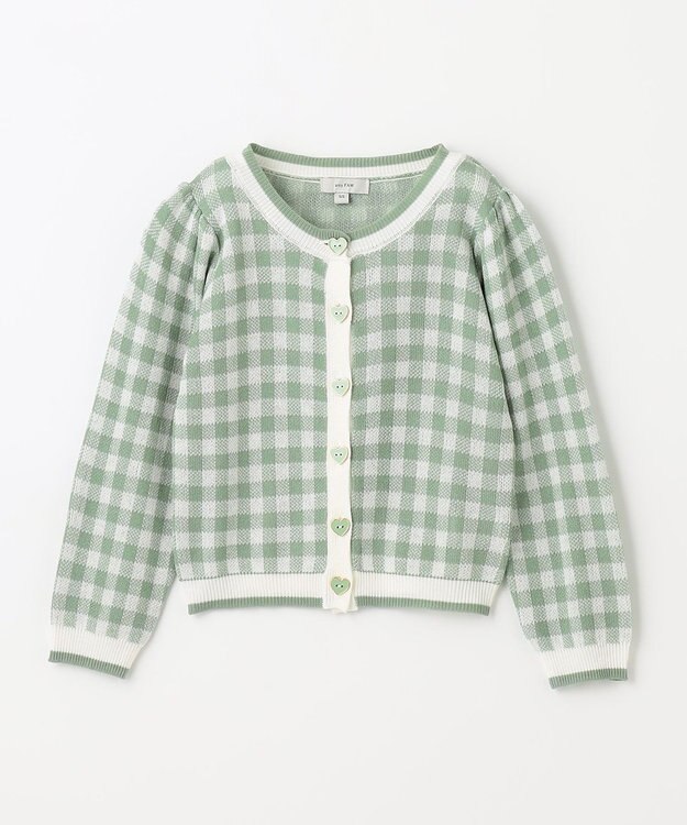 ANY KIDS ギンガム総柄ニット カーディガン グリーンギンガム