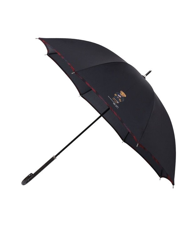 MOONBAT 【WEB限定】POLO RALPH LAUREN（ポロ ラルフローレン）ポロベア×チェックパイピング 無地 FLAG BEAR 長傘 8本骨 ブラック