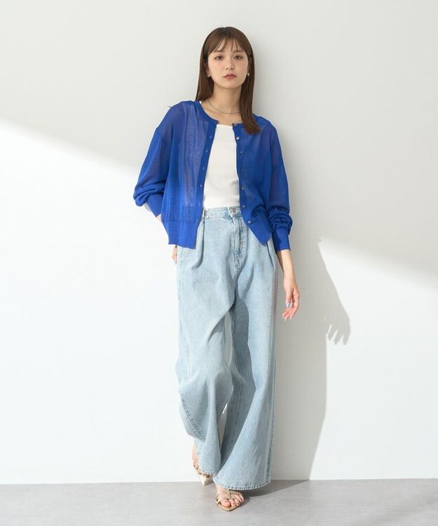 earth music&ecology 接触冷感シアークルーニットカーディガン Blue