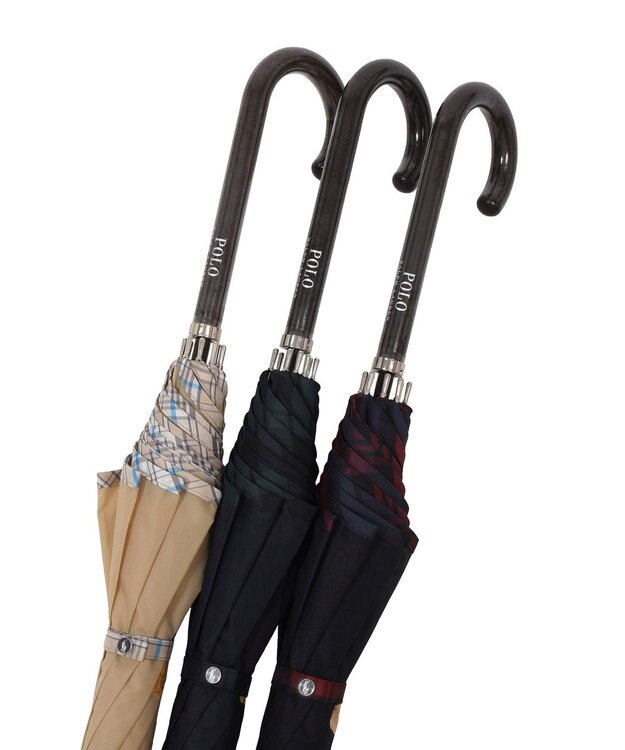 MOONBAT 【WEB限定】POLO RALPH LAUREN（ポロ ラルフローレン）ポロベア×チェックパイピング 無地 FLAG BEAR 長傘 8本骨 ブラック