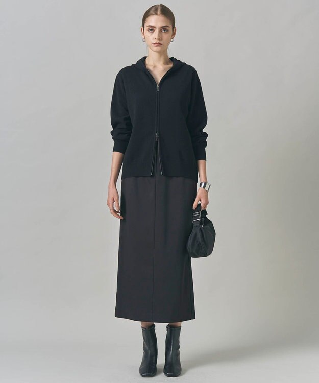 ICB 【CLASSY.掲載・裏起毛】 ウォームサテン Iラインスカート ブラック系