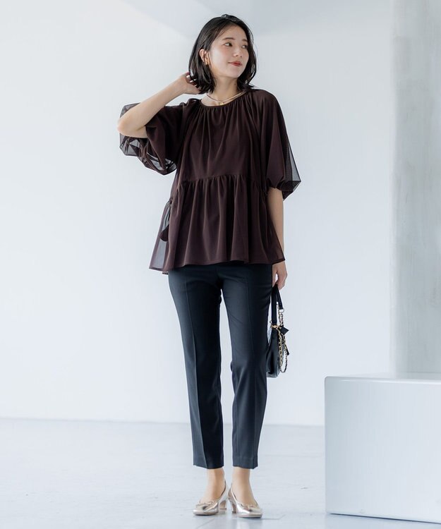 組曲 チュールティアード ブラウス ダークブラウン系