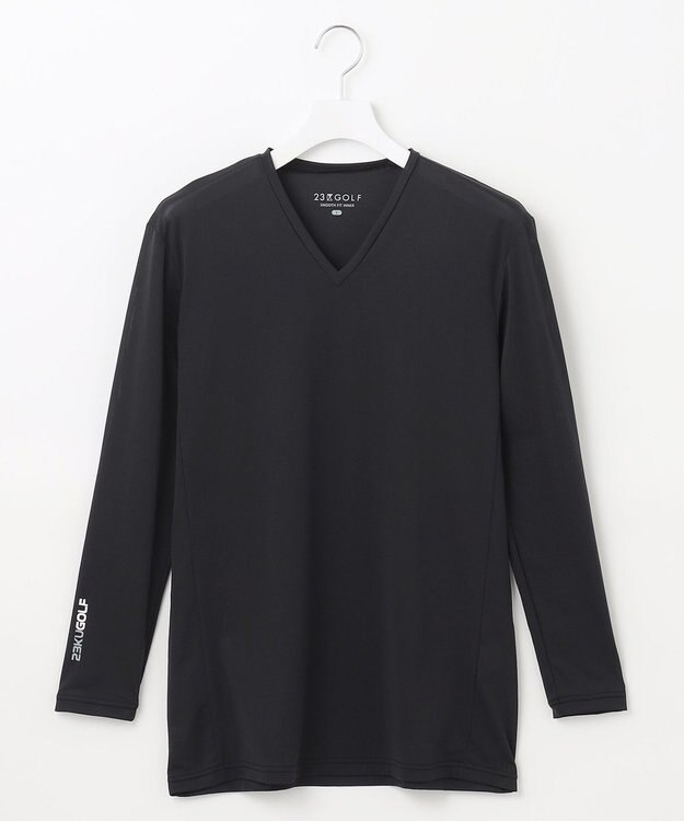 23区GOLF 【MEN】【吸水速乾/UVケア】30デニール 無地Vネックインナーシャツ ブラック系