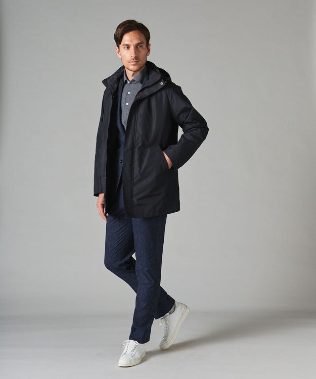 GOTAIRIKU 【ビジネスで着用可】メランジシャンブレー フーデッドブルゾン グレー系