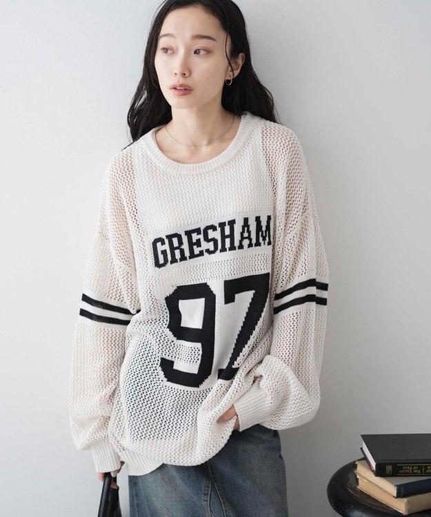 WEGO ロゴメッシュジャガードニット オフホワイト