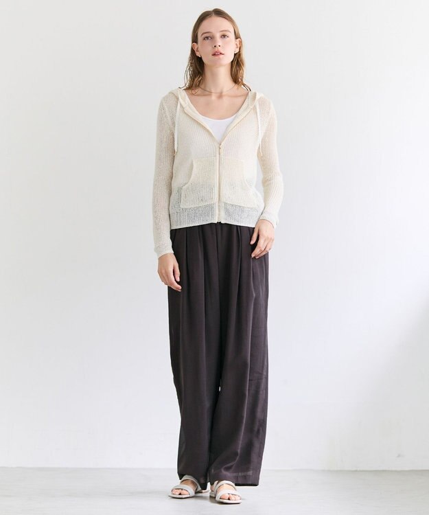 BEIGE， OPTICAL / ペーパーヤーンフーディージップニット Ecru