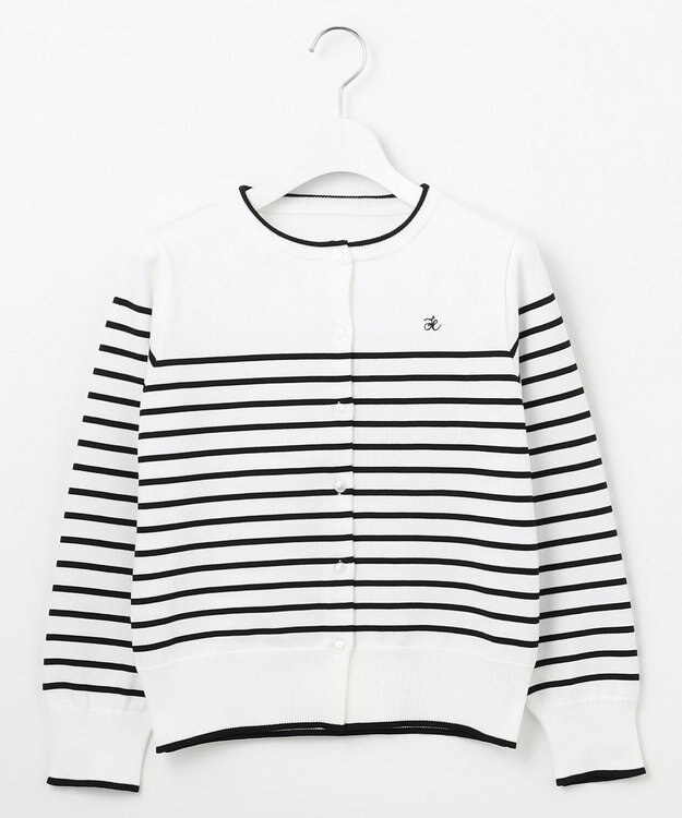 Feroux ロゴ刺繍ニット カーディガン ホワイト系ボーダー